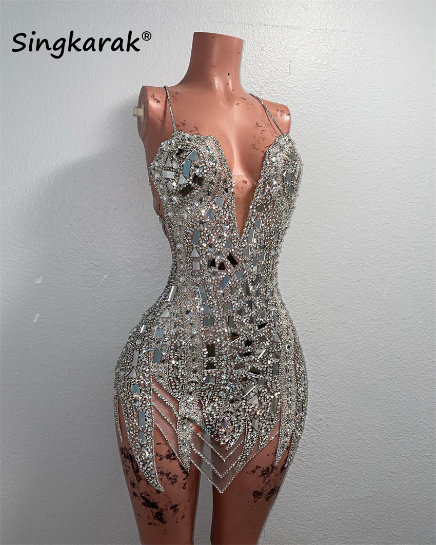 Briar Cosplay Prop - Vestido De fiesta corto plateado brillante,